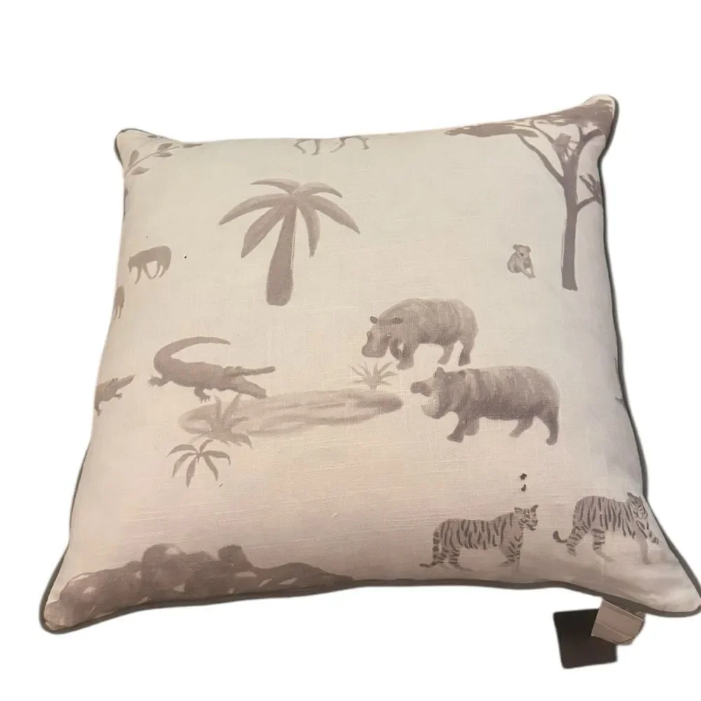 Magaschoni Home Safari Hippo Africa Pillow Linen Blend 22 in x 22 NWT